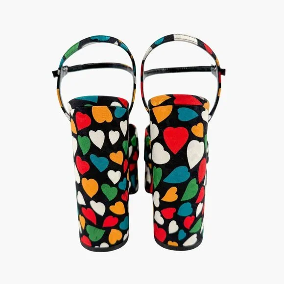 Saint Laurent Bianca Platform Sandals Size 38.5 US 8.5 Multicolor Heart Satin - Picture 6 of 14